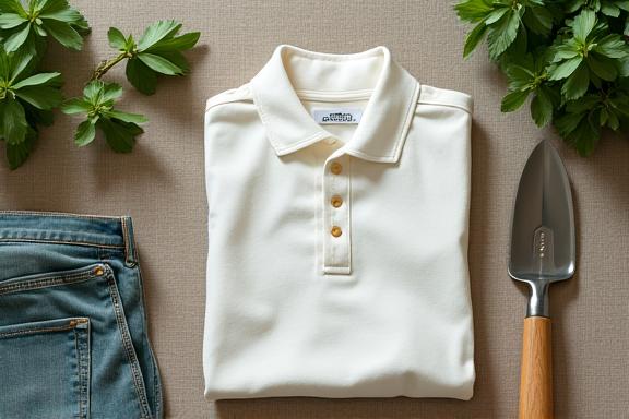 A stylish flat lay of gardening tools and eco-friendly apparel.